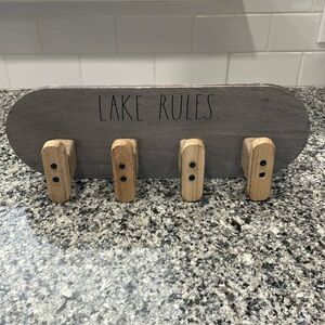 Rae Dunn by design styles Lake Rules 4 hook wooden sign